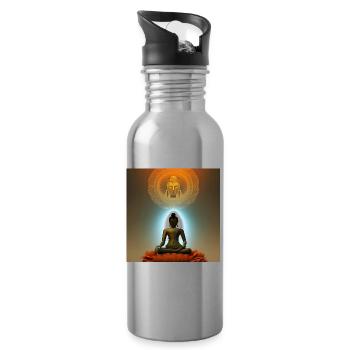 Statue de Bouddha - Gourde avec paille intégrée - argent clair - Droite