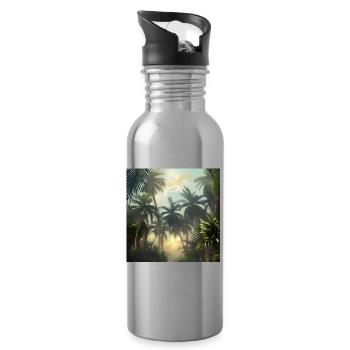 Jungle avec palmiers - Gourde avec paille intégrée - argent clair - Droite