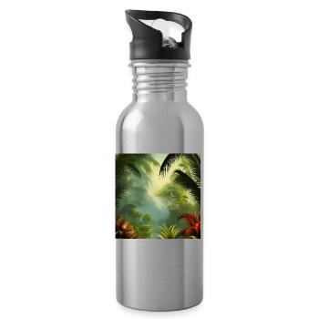 Exotisches Dschungel-Kunstwerk - Trinkflasche mit integriertem Trinkhalm - Lightsilver - Rechts
