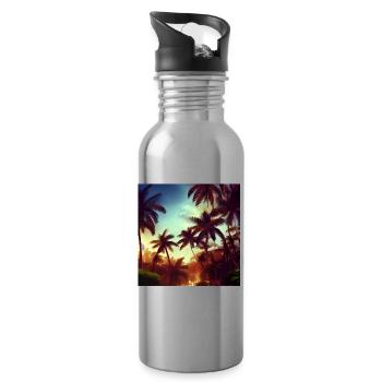 Evening in the jungle art - Water bottle with straw - silver - Right