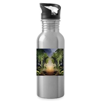 Jungle artwork - Water bottle with straw - silver - Right