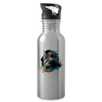 Cat Rock - Water bottle with straw - silver - Right