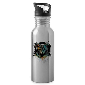 Katzenkopf - Trinkflasche mit integriertem Trinkhalm - Lightsilver - Rechts