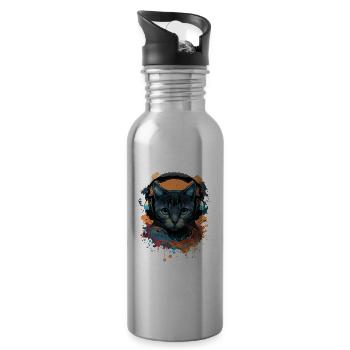 Hardstyle Katze - Trinkflasche mit integriertem Trinkhalm - Lightsilver - Rechts