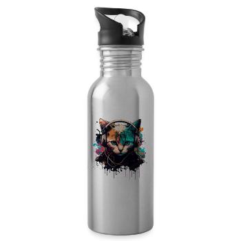 Gamer Cat Design - Water bottle with straw - silver - Right