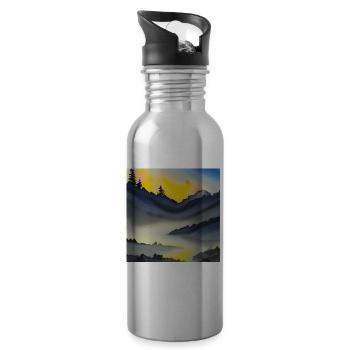 Superbe paysage de montagnes aquarelles - Gourde avec paille intégrée - argent clair - Droite
