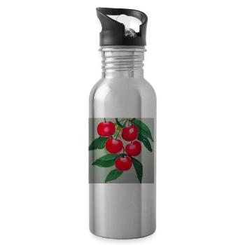 Winterliche Kirschkunst - Trinkflasche mit integriertem Trinkhalm - Lightsilver - Rechts
