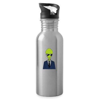 Drumming Shirt For Drummers "Drum & Bass Alien" - Water bottle with straw - silver - Right