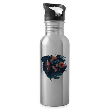 Beautiful Fish Illustration - Water bottle with straw - silver - Right