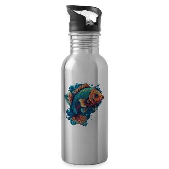 Flat Fish Illustration - Water bottle with straw - silver - Right