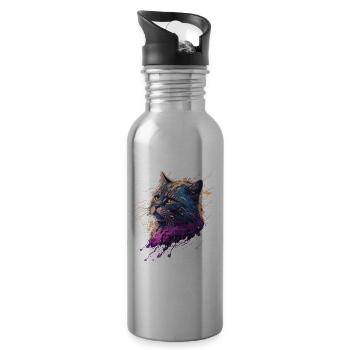 Vaporwave Katze - Trinkflasche mit integriertem Trinkhalm - Lightsilver - Rechts