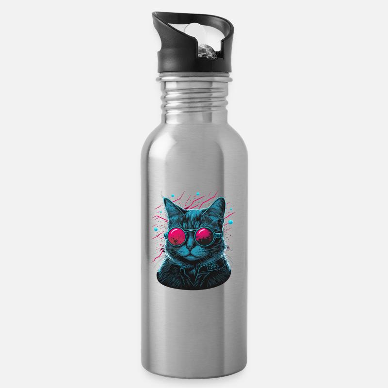 Dj Katze - Trinkflasche mit integriertem Trinkhalm - Lightsilver