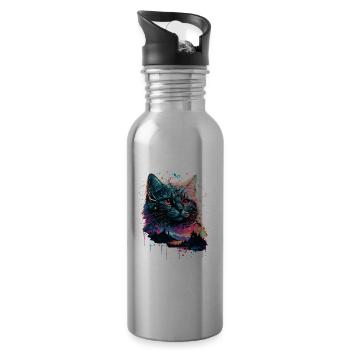 Gaming Cat - Water bottle with straw - silver - Right