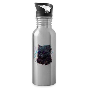 Futuristische Katze - Trinkflasche mit integriertem Trinkhalm - Lightsilver - Rechts
