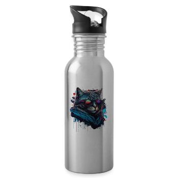 Agent Katze - Trinkflasche mit integriertem Trinkhalm - Lightsilver - Rechts