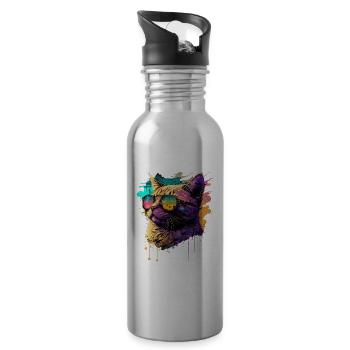 Katze mit Neon-Sonnenbrille - Trinkflasche mit integriertem Trinkhalm - Lightsilver - Rechts