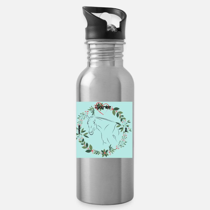 Horse Love - Trinkflasche mit integriertem Trinkhalm - Lightsilver