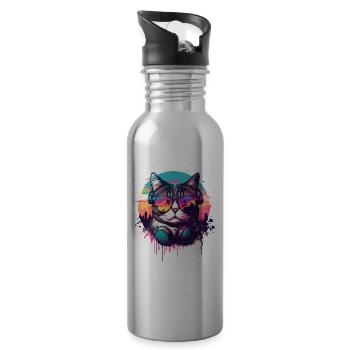 Miami Beach Cat - Water bottle with straw - silver - Right