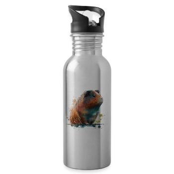 Watercolor Guinea Pig - Water bottle with straw - silver - Right