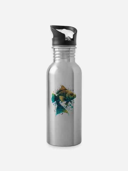 Fischkunst Illustration - Trinkflasche mit integriertem Trinkhalm - Lightsilver