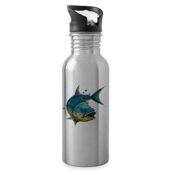 Fish Painting - Water bottle with straw - silver - Right