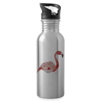 rosa Flamingo von der Seite - Trinkflasche mit integriertem Trinkhalm - Lightsilver - Rechts