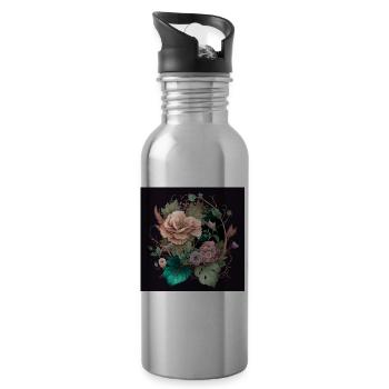 Floral Design 22 - Trinkflasche mit integriertem Trinkhalm - Lightsilver - Rechts
