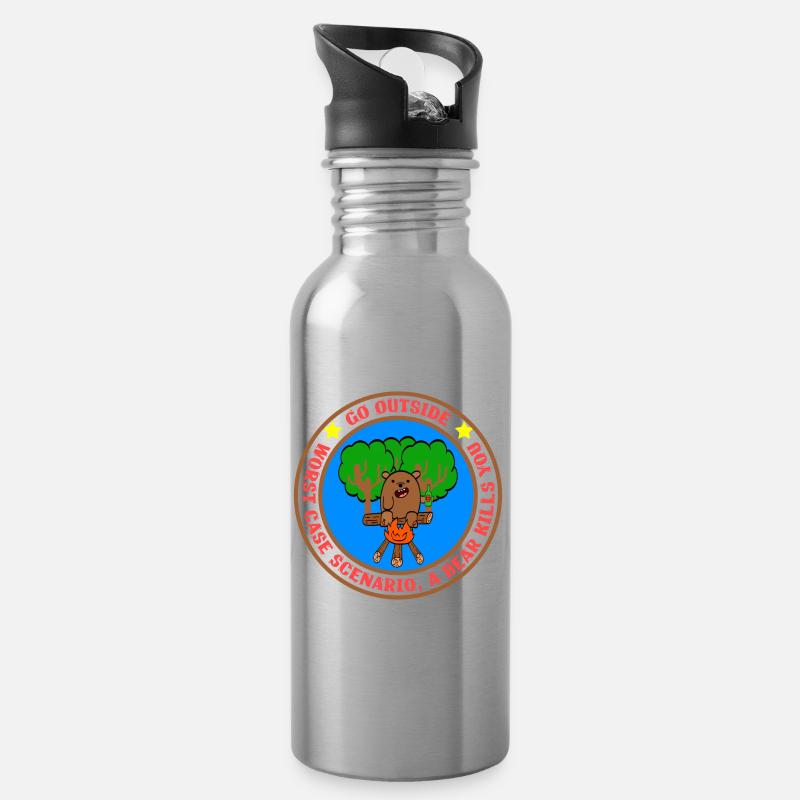 Go Outside Worst Case Scenario A Bear Kills You - Trinkflasche mit integriertem Trinkhalm - Lightsilver