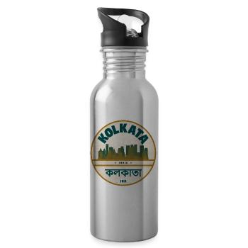 Kolkata Skyline Badge - Gourde avec paille intégrée - argent clair - Droite
