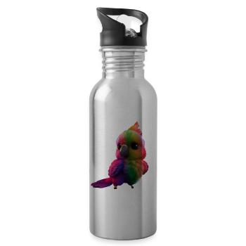 Rainbow Parrot - Water bottle with straw - silver - Right