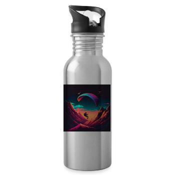 Vaporwave Stil, Gleitschirmflug in der Natur - Trinkflasche mit integriertem Trinkhalm - Lightsilver - Rechts