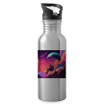 Paraglider im Synthwave Stil - Trinkflasche mit integriertem Trinkhalm - Lightsilver - Rechts