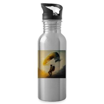 kreativer und cooler Paraglider, Sport der Lüfte - Trinkflasche mit integriertem Trinkhalm - Lightsilver - Rechts