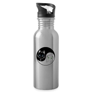 Süße schwarz-weiße Yin Yang Katze - Trinkflasche mit integriertem Trinkhalm - Lightsilver - Rechts
