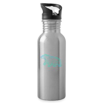 Bear line geometric art - Water bottle with straw - silver - Right