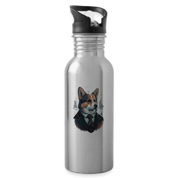 Old Corgi Art Illustration - Trinkflasche mit integriertem Trinkhalm - Lightsilver - Rechts