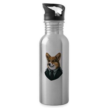 Dedective Corgi Art Illustration - Water bottle with straw - silver - Right
