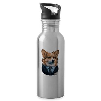Hochwertige Corgi Looks Illustration - Trinkflasche mit integriertem Trinkhalm - Lightsilver - Rechts