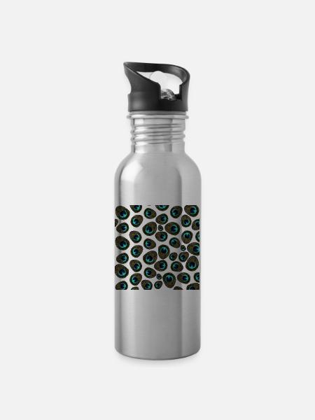 Pfauenfeder Muster Grafik  - Trinkflasche mit integriertem Trinkhalm - Lightsilver