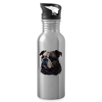 Dog Breed Bulldog - Water bottle with straw - silver - Right