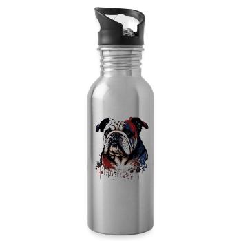 Bulldog Illustration - Gourde avec paille intégrée - argent clair - Droite