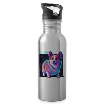 Cyber Corgi - Water bottle with straw - silver - Right