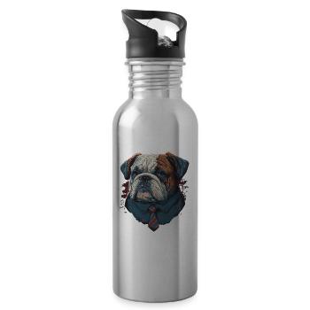 Bulldogge verkleidet - Trinkflasche mit integriertem Trinkhalm - Lightsilver - Rechts
