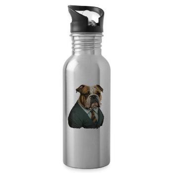 Seitenansicht Bulldogge im Anzug - Trinkflasche mit integriertem Trinkhalm - Lightsilver - Rechts