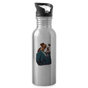 Fasionable Bulldog - Water bottle with straw - silver - Right