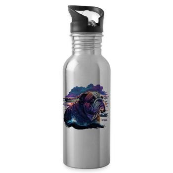 Bulldog on Water - Water bottle with straw - silver - Right