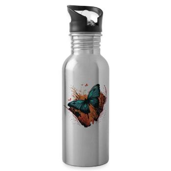 Flying Butterfly - Water bottle with straw - silver - Right