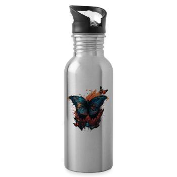 Butterfly Art - Water bottle with straw - silver - Right