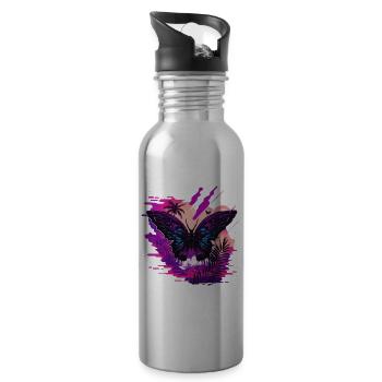 Schmetterling Natur Vaporwave - Trinkflasche mit integriertem Trinkhalm - Lightsilver - Rechts