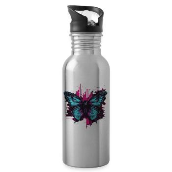 Cool Vaporwave Butterfly - Water bottle with straw - silver - Right